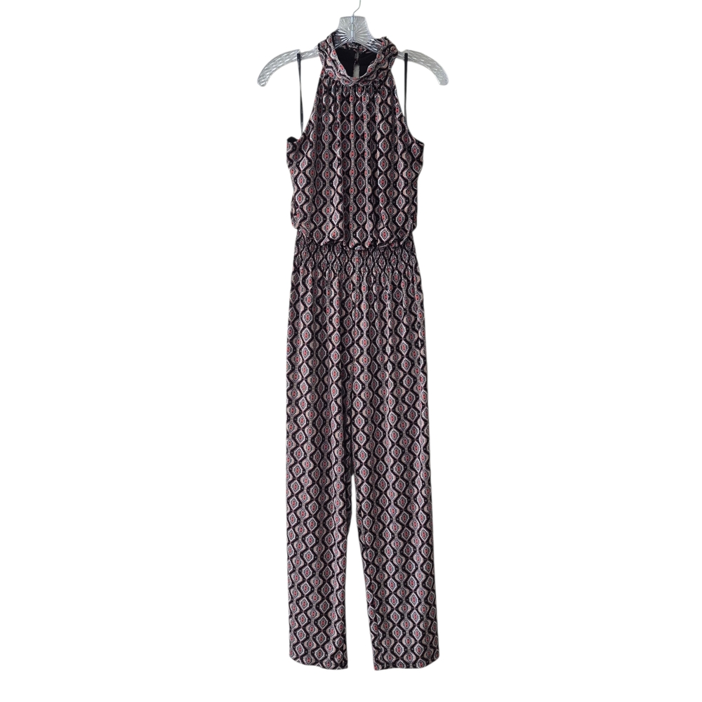 Enfocus Studio Jumpsuit Women Size 14 Black Pink Geometric Boho Wide Leg Travel